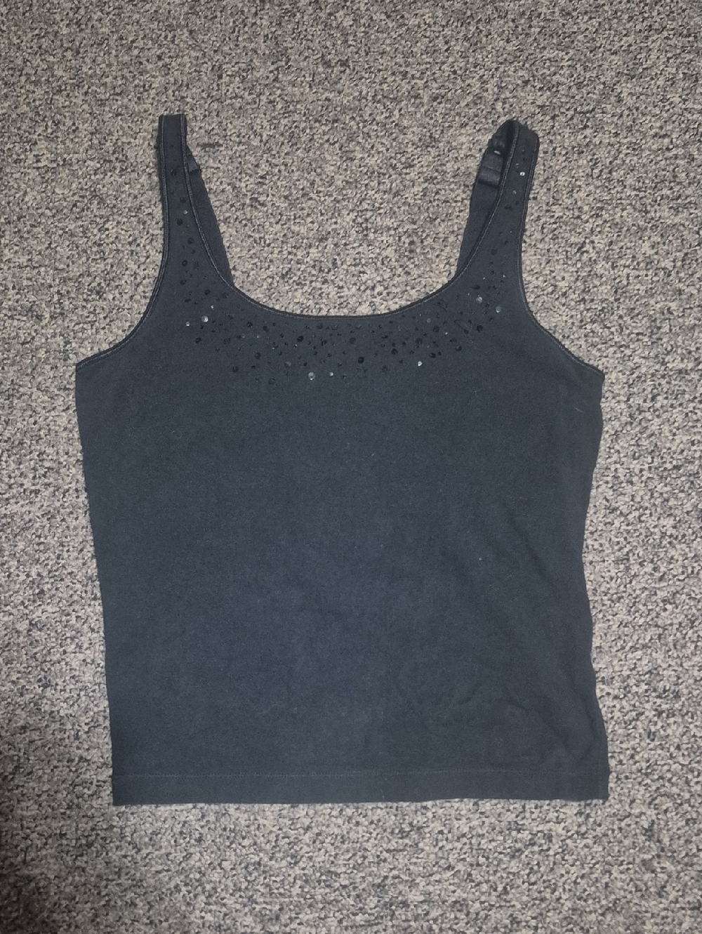 Chico's Black Scoop Neck Tank with Subtle Bead Accents